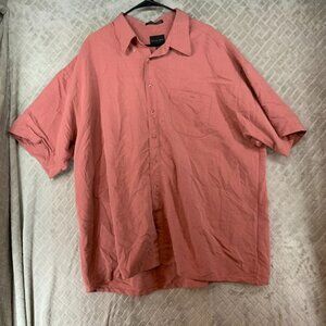 After Dark Casual Button Up Shirt Men 2X Salmon Pink Short Sleeve Boho Lagenlook